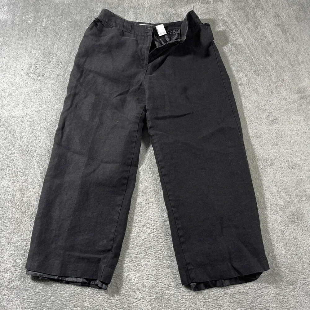 Talbots Khaki Black Casual Irish Linen 10 Wide Leg Outdoorsy Minimalist Preppy‎